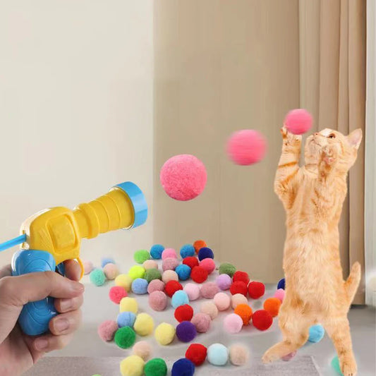 Cat Toy Plush Ball Launcher | Interactive Pompom Shooting Gun for Indoor Cats & Kittens