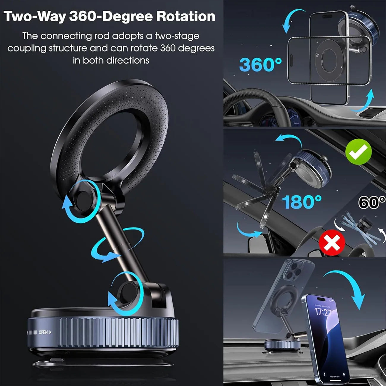 Magnetic Car Phone Mount | 360° Adjustable MagSafe Compatible Holder