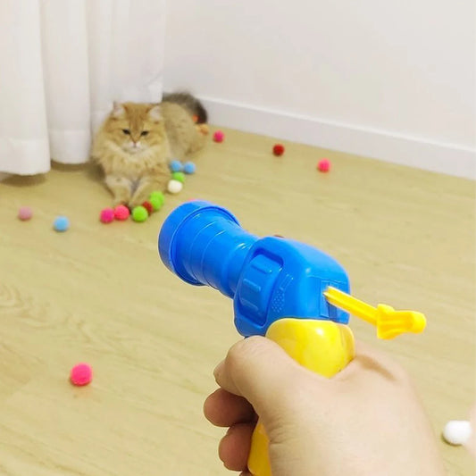 Cat Toy Plush Ball Launcher | Interactive Pompom Shooting Gun for Indoor Cats & Kittens