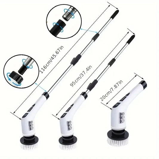 Electric Cleaning Brush Set | 7-in-1 Wireless Rotating Scrubber with Extension Handle