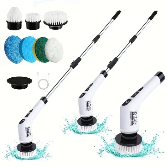 Electric Cleaning Brush Set | 7-in-1 Wireless Rotating Scrubber with Extension Handle