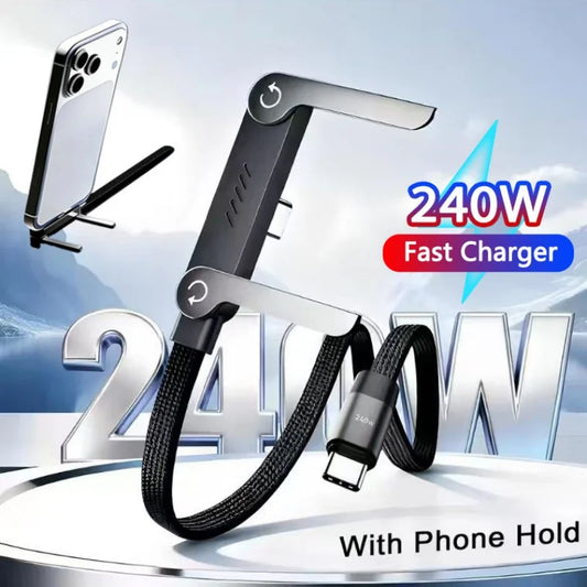 2-in-1 Fast Charging Cable & Phone Stand — 240W USB-C, iPhone & Samsung
